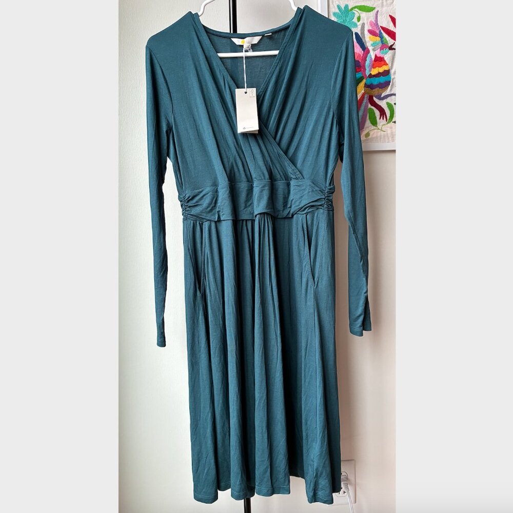 Boden NWT Petite Dark Teal Wrap Dress with Long Sleeves - Size 8P